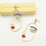 Unique Blue Crystal Human Face Earrings  For Women Party Charm Jewelry
