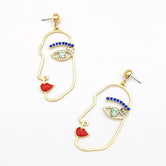 Unique Blue Crystal Human Face Earrings  For Women Party Charm Jewelry