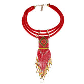 Women Boho Woven Beads Necklaces Jewelry  Handmade Multilayer Bohemia Long Tassel pendant Necklace