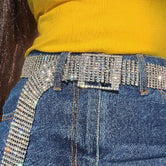 Women 10 Rows Full Rhinestone Shiny Waistband  small