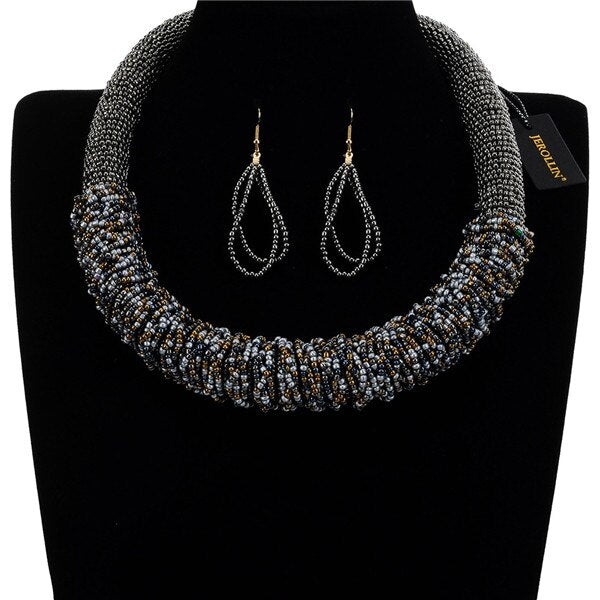 Multilayer Seedbead Bohemian Choker Necklace set