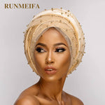 Luxury scarf/Turban Hats Velvet Gold with beads