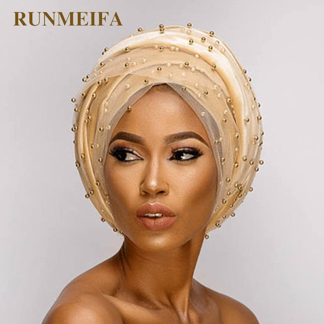 Luxury scarf/Turban Hats Velvet Gold with beads