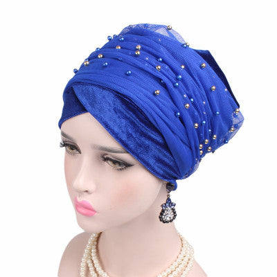 Luxury scarf/Turban Hats Velvet Gold with beads