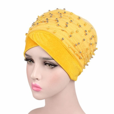 Luxury scarf/Turban Hats Velvet Gold with beads