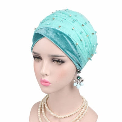 Luxury scarf/Turban Hats Velvet Gold with beads
