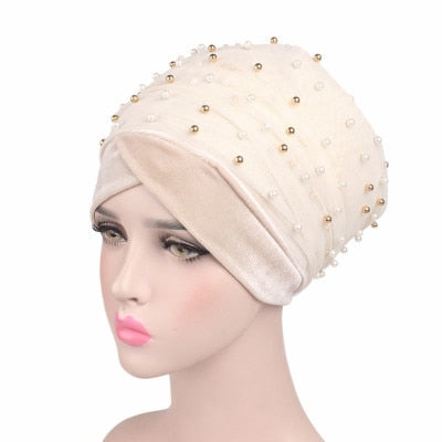 Luxury scarf/Turban Hats Velvet Gold with beads