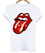 Red lips sequins T-shirt
